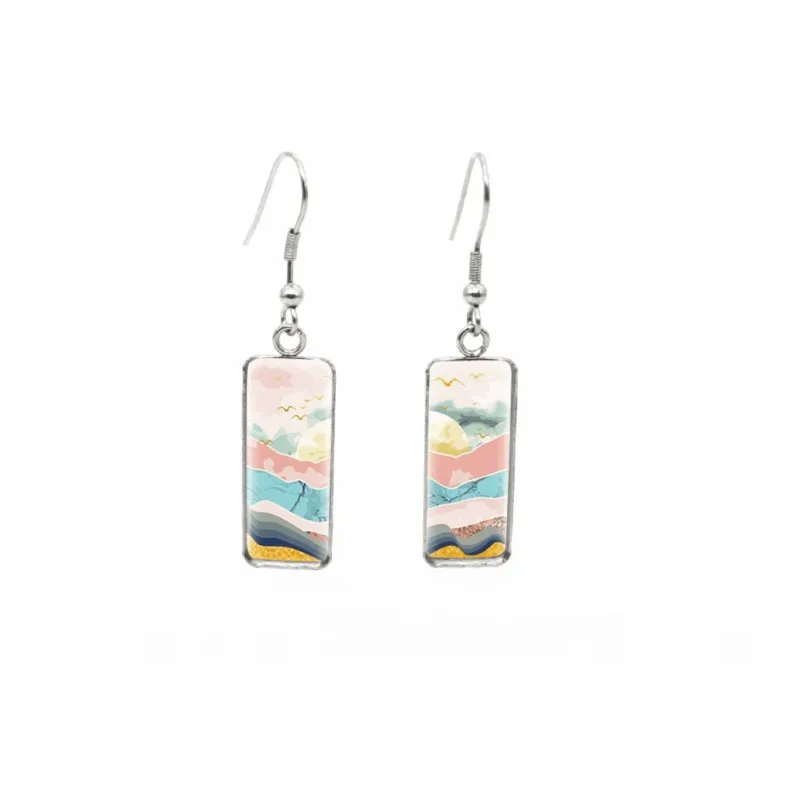Don't AsK Rectangular Art-Print Drop Earrings – Pastel Landscape – Lightweight Dangle Earrings for Women sold by Zulily