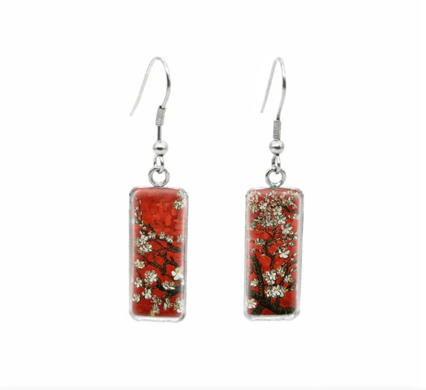Don't AsK Rectangular Art-Print Drop Earrings – Red Cherry Blossom – Lightweight Dangle Earrings for Women sold by Zulily