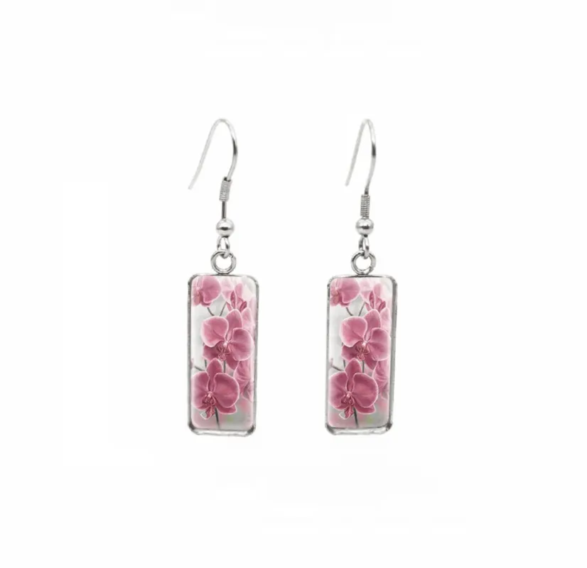 Don't AsK Rectangular Art-Print Drop Earrings – Pink Orchids – Lightweight Dangle Earrings for Women sold by Zulily