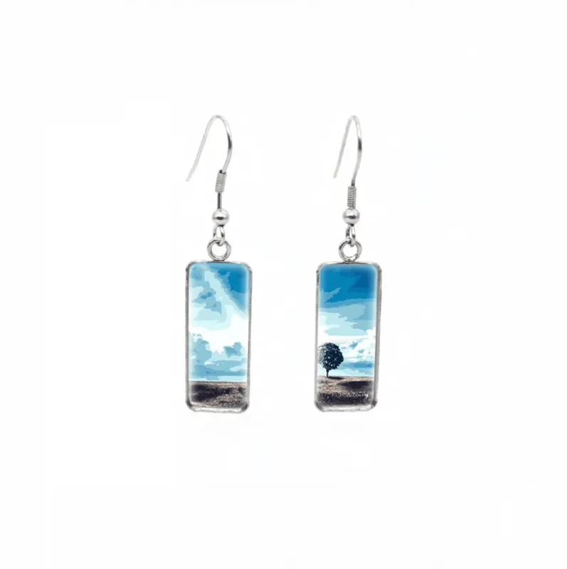 Don't AsK Rectangular Art-Print Drop Earrings – Tree & Open Skies – Lightweight Dangle Earrings for Women sold by Zulily
