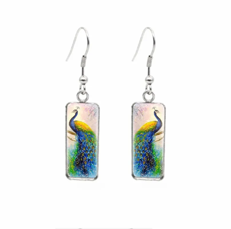 Don't AsK Rectangular Art-Print Drop Earrings – Peacock – Lightweight Dangle Earrings for Women sold by Zulily