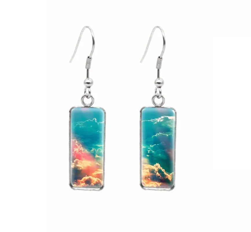 Don't AsK Rectangular Art-Print Drop Earrings – Above the Clouds – Lightweight Dangle Earrings for Women sold by Zulily