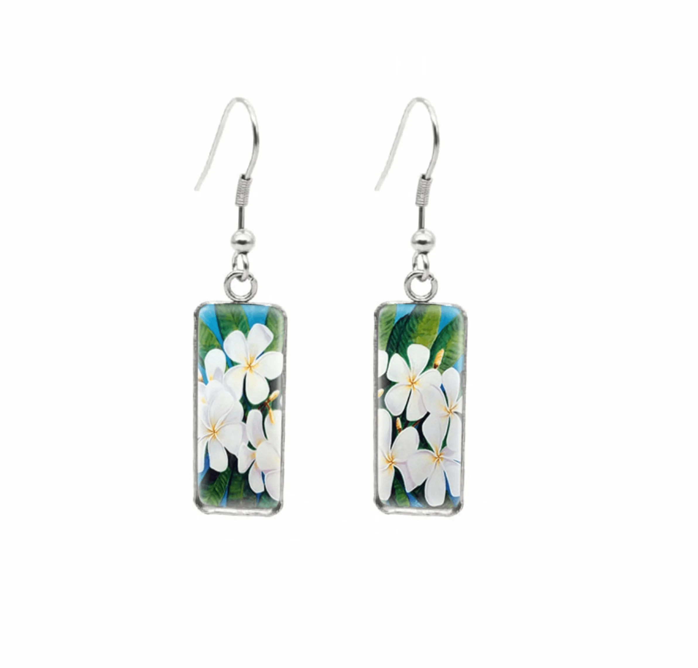 Don't AsK Rectangular Art-Print Drop Earrings – White Flowers – Lightweight Dangle Earrings for Women sold by Zulily
