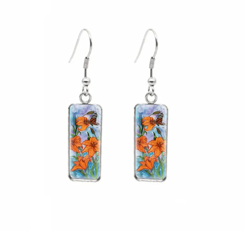 Don't AsK Rectangular Art-Print Drop Earrings – Orange Tiger Lillies – Lightweight Dangle Earrings for Women sold by Zulily