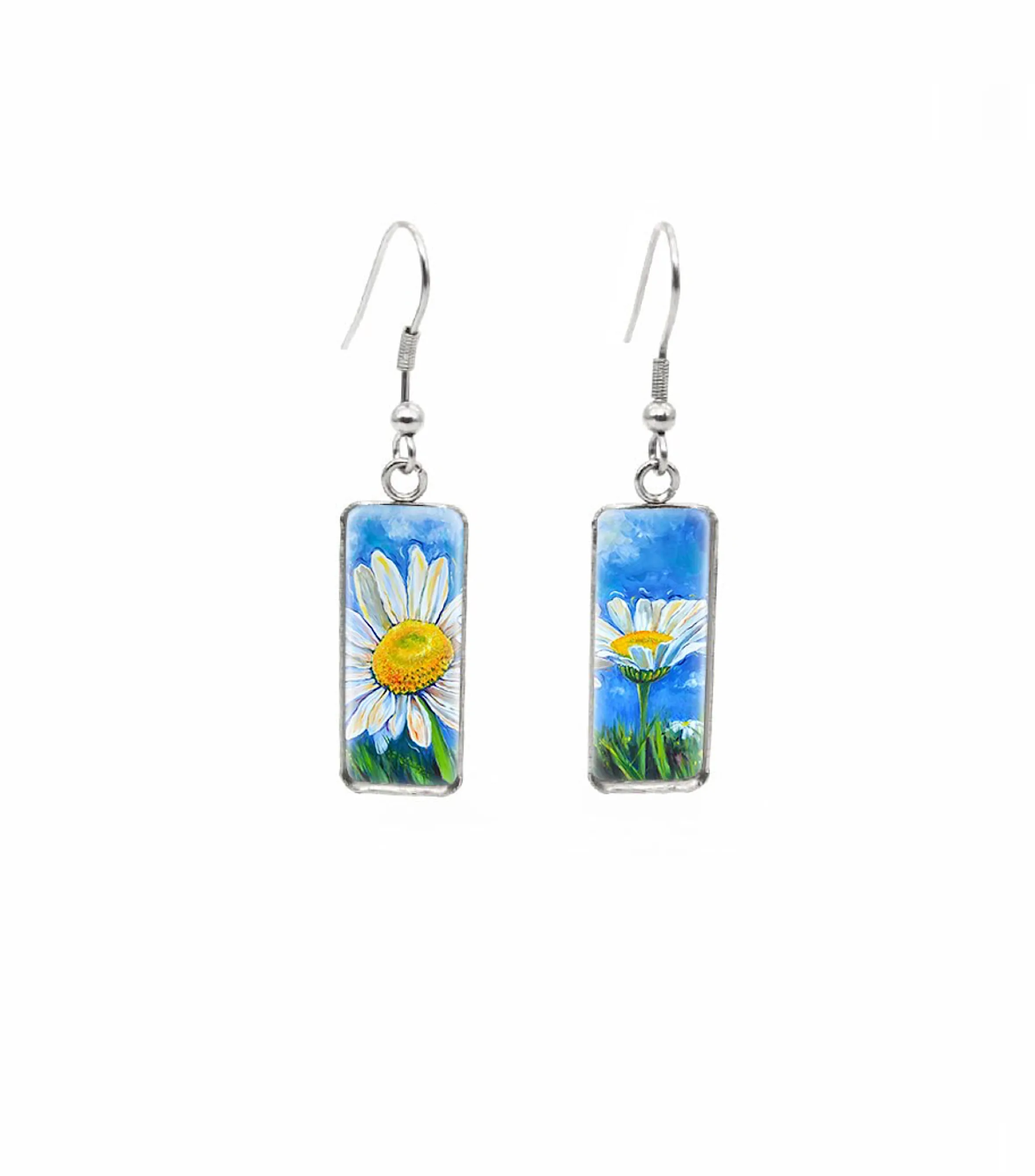 Don't AsK Rectangular Art-Print Drop Earrings – Daisy & Blue Skies – Lightweight Dangle Earrings for Women sold by Zulily