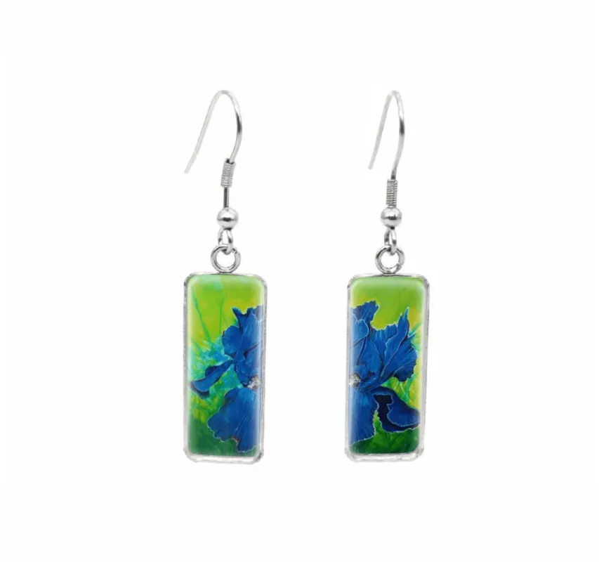 Don't AsK Rectangular Art-Print Drop Earrings – Green & Purple Irises – Lightweight Dangle Earrings for Women sold by Zulily
