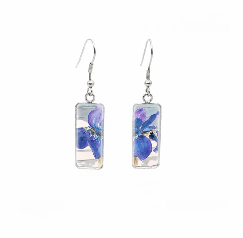 Don't AsK Rectangular Art-Print Drop Earrings – Irises 2 – Lightweight Dangle Earrings for Women sold by Zulily