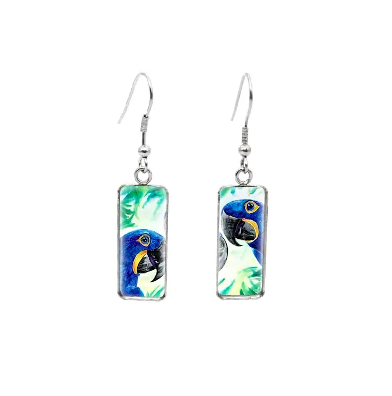 Don't AsK Rectangular Art-Print Drop Earrings – Blue Parrot – Lightweight Dangle Earrings for Women sold by Zulily