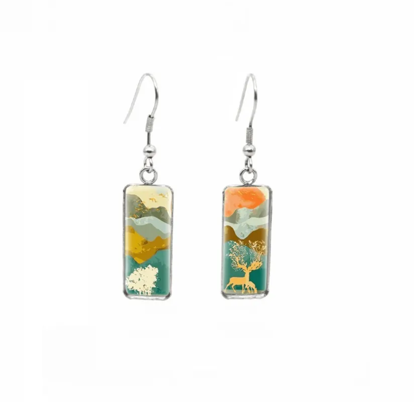 Don't AsK Rectangular Art-Print Drop Earrings – Multi Colored Mountainscape – Lightweight Dangle Earrings for Women sold by Zulily