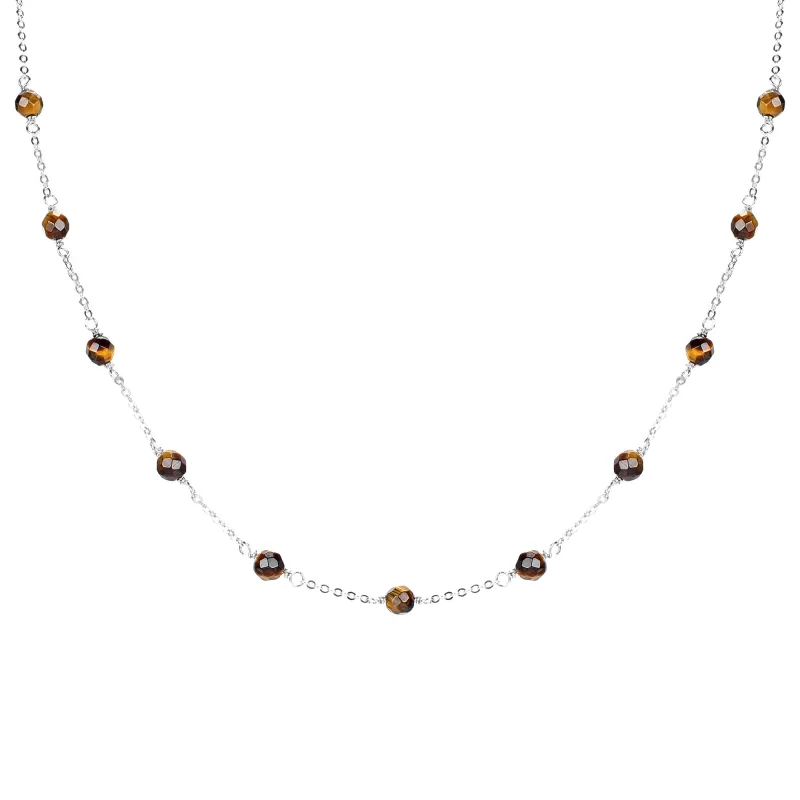 V3 Jewelry Sterling Silver Natural Tiger Eye Bead Station Necklace sold by Zulily