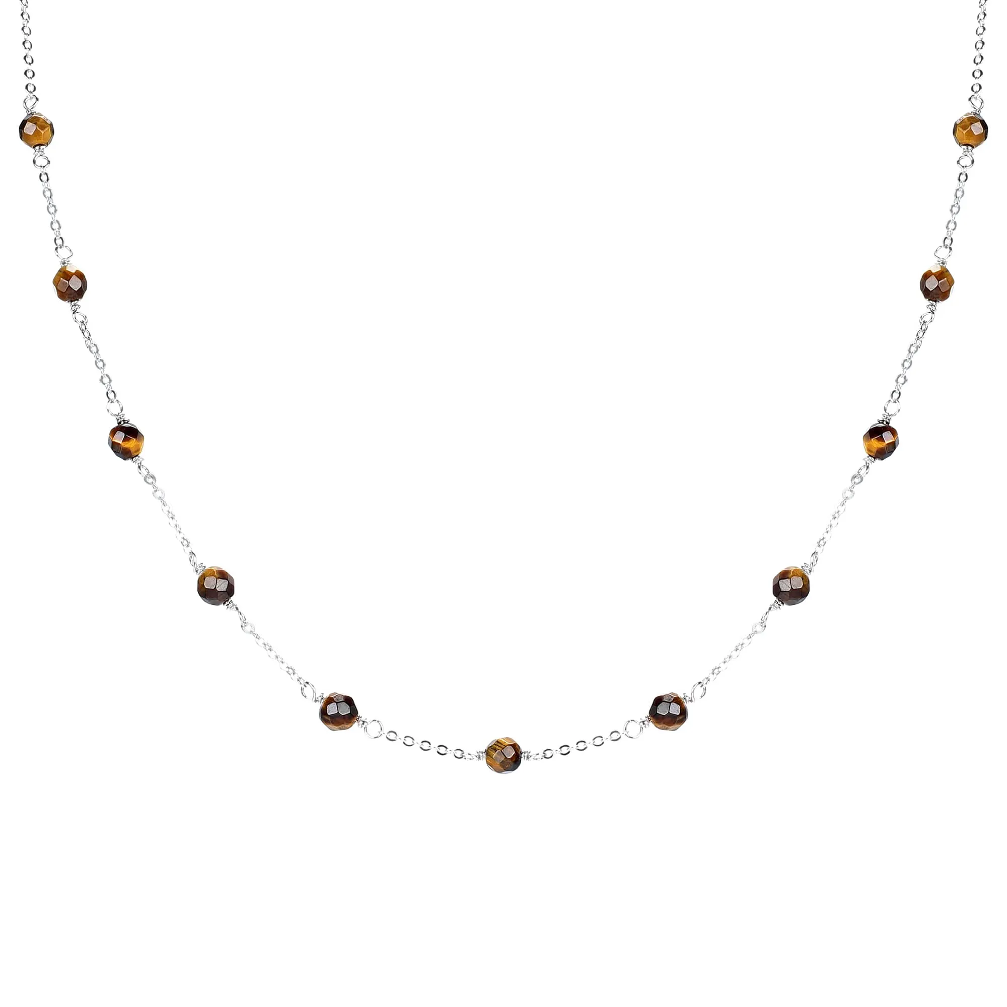 V3 Jewelry Sterling Silver Natural Tiger Eye Bead Station Necklace sold by Zulily