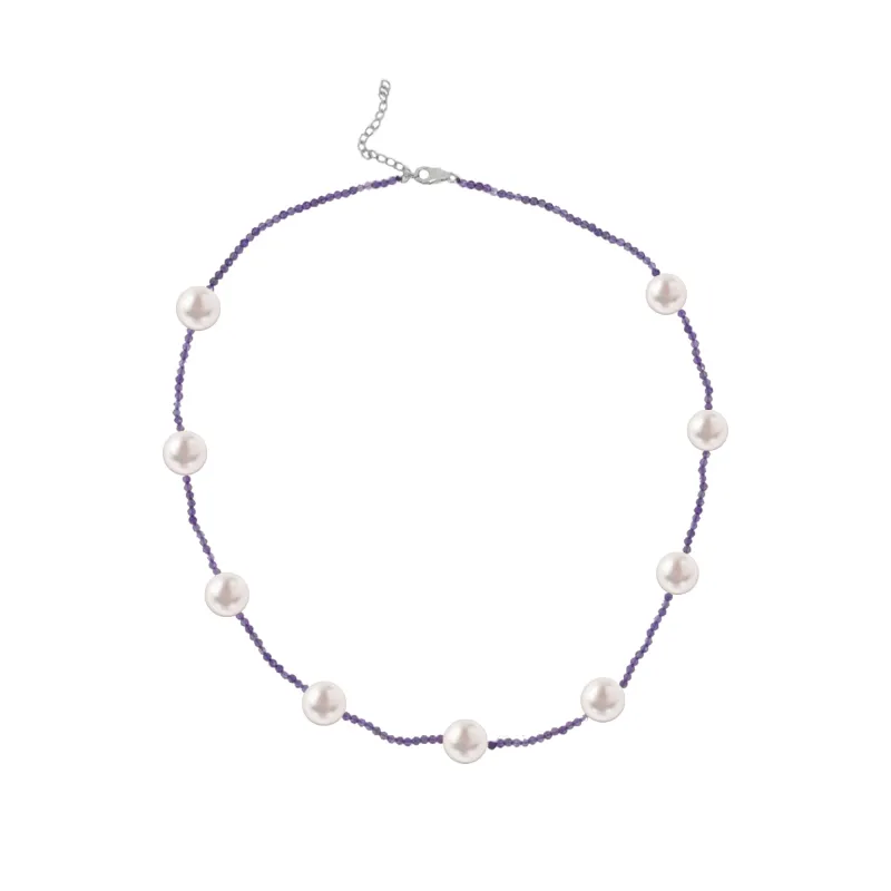 V3 Jewelry Freshwater Pearl and Amethyst Sterling Silver Station Necklace sold by Zulily