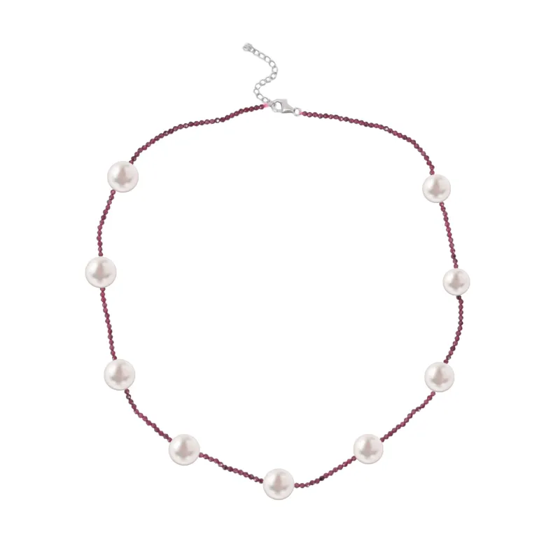 V3 Jewelry Freshwater Pearl and Natural Garnet Sterling Silver Station Necklace sold by Zulily