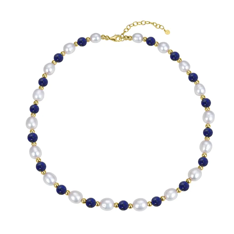 V3 Jewelry Lapis Lazuli and Freshwater Pearl Beaded Necklace sold by Zulily