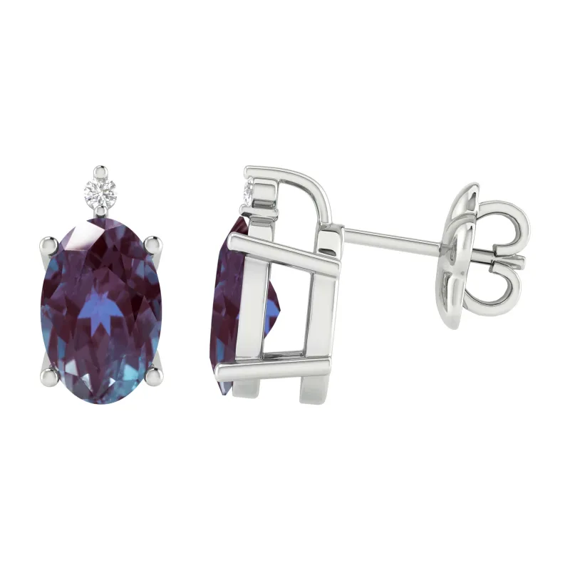 V3 Jewelry Oval Cut Color Changing Alexandrite and Natural White Diamond Stud Earrings sold by Zulily