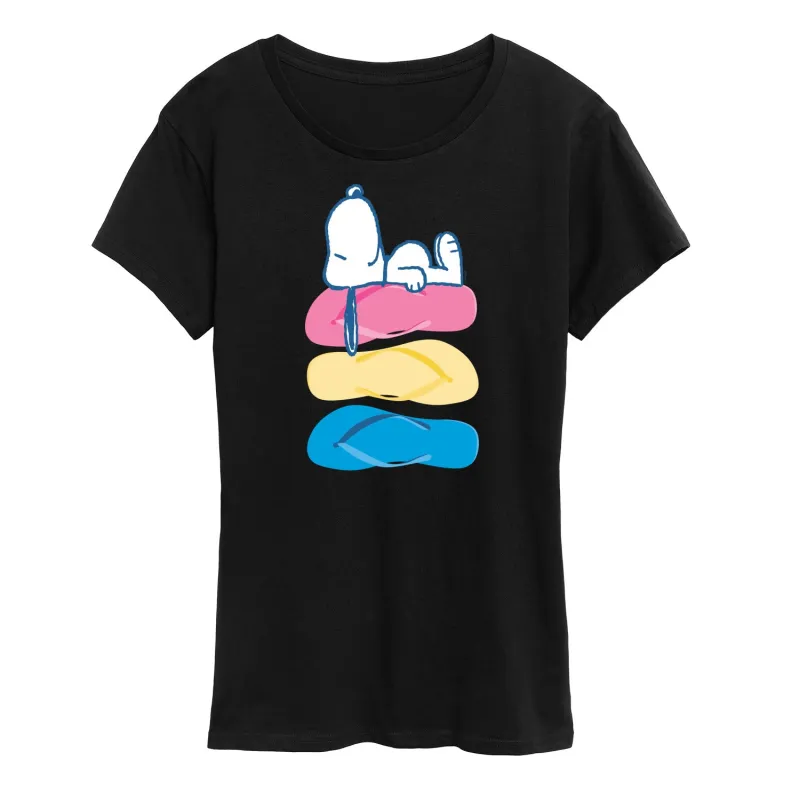 Peanuts - Summer Edition - Snoopy & Flip Flops - Women's Short Sleeve Graphic T-Shirt sold by Zulily