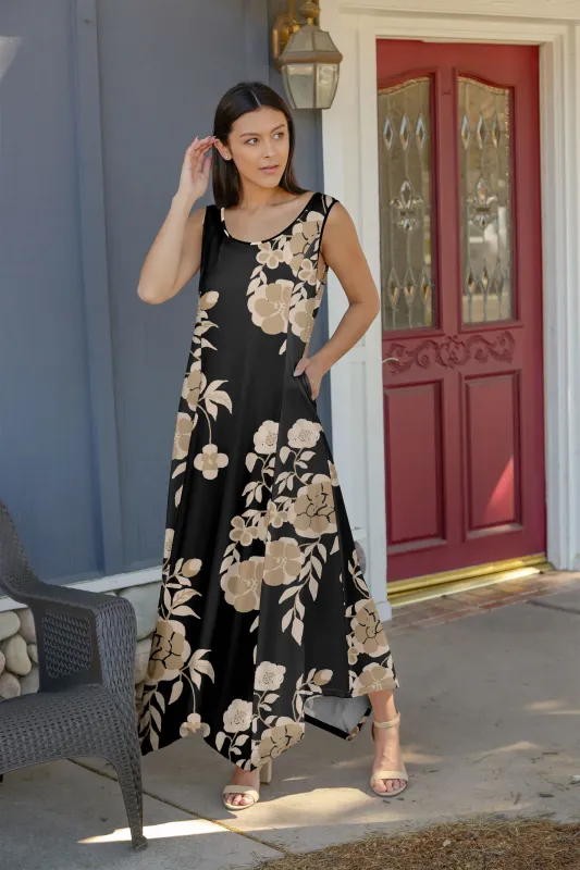 Lily by Firmiana Women's Sleeveless Fishtail Maxi Dress White & Black Brushstroke Print sold by Zulily