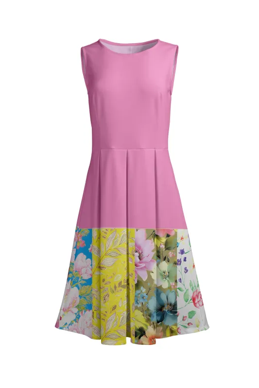 Lily by Firmiana Women's Sleeveless Dress with Pleated Skirt Pink & Yellow Floral sold by Zulily