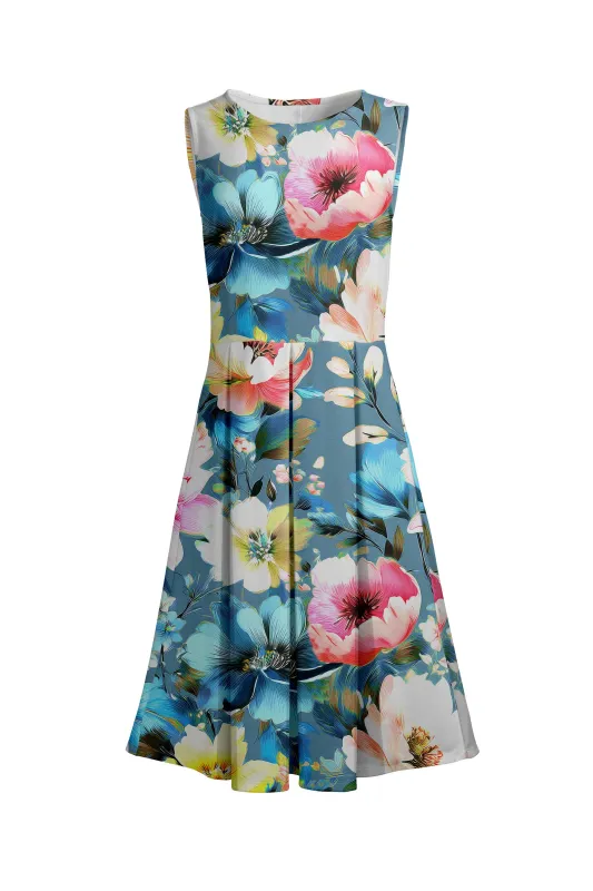 Lily by Firmiana Women's Sleeveless Dress with Pleated Skirt Blue & Pink Floral Mix sold by Zulily