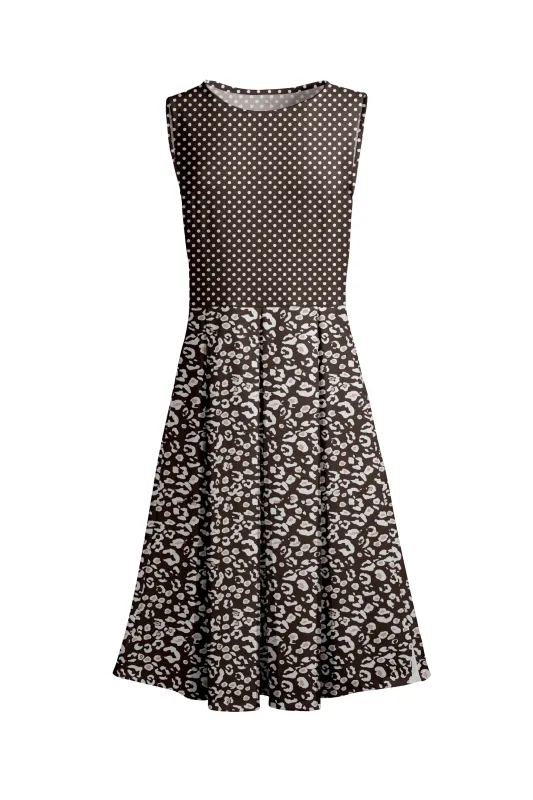 Lily by Firmiana Women's Sleeveless Dress with Pleated Skirt Black & White Dot Leo sold by Zulily