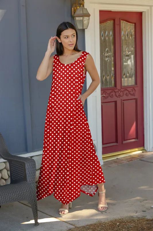 Lily by Firmiana Women's Cap Sleeve Fishtail Maxi Dress Red & White Polka Dot sold by Zulily
