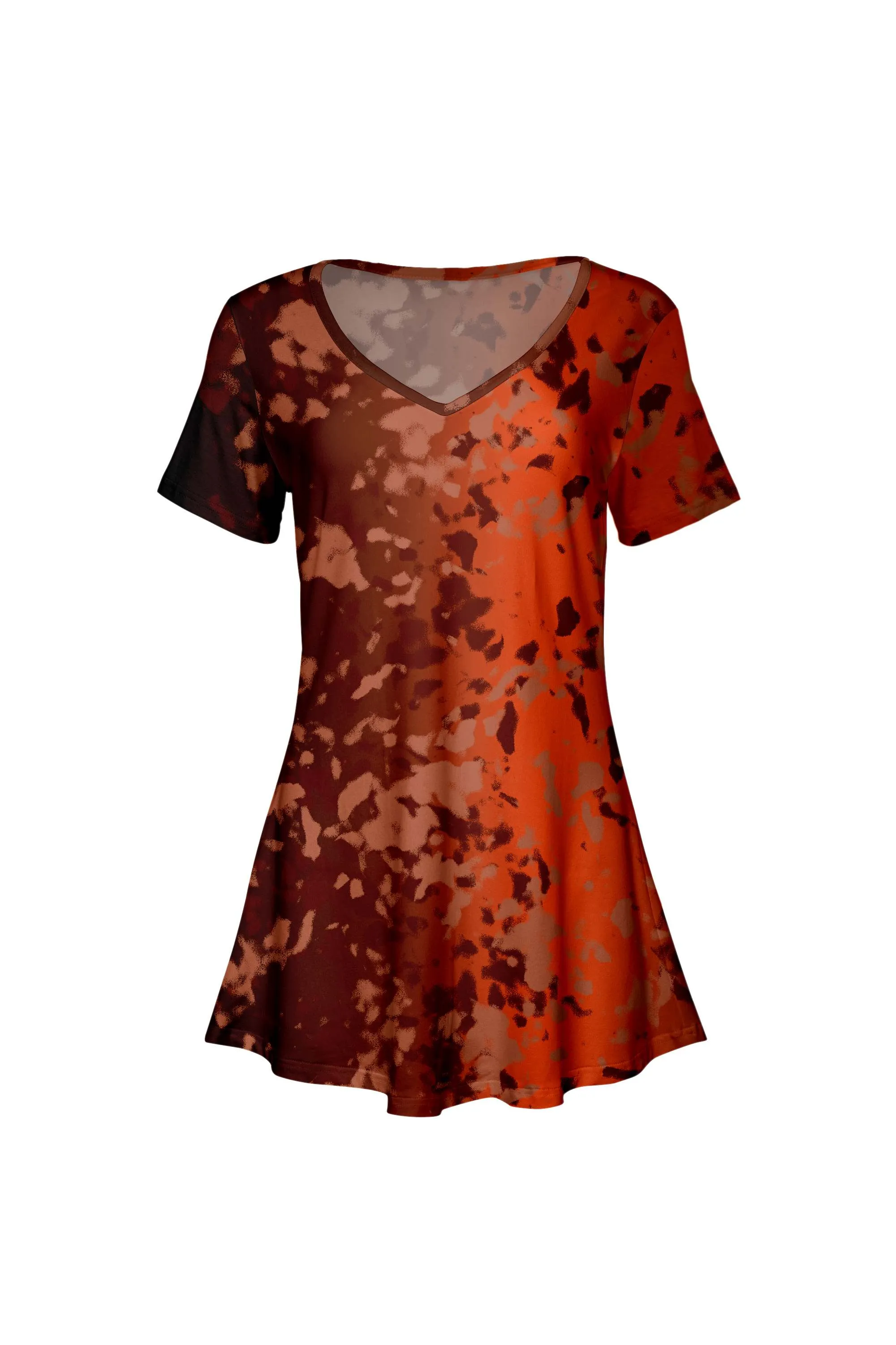 Lily by Firmiana Women's V-Neck Short Sleeve Tunic Orange & Red Floral sold by Zulily
