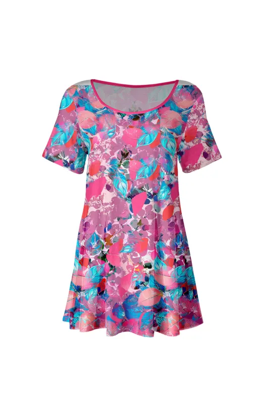 Lily by Firmiana Women's Short Sleeve Round Neck Tunic Pink & Blue Floral sold by Zulily
