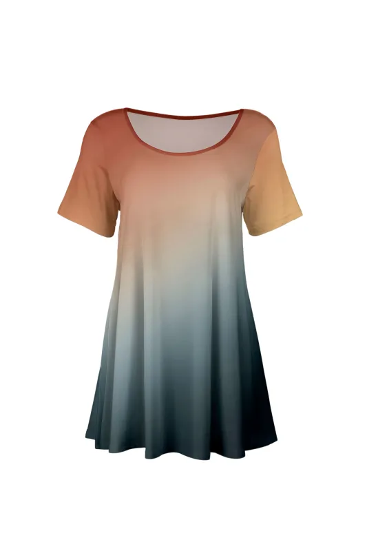 Lily by Firmiana Women's Short Sleeve Round Neck Tunic Orange & Black Ombre sold by Zulily