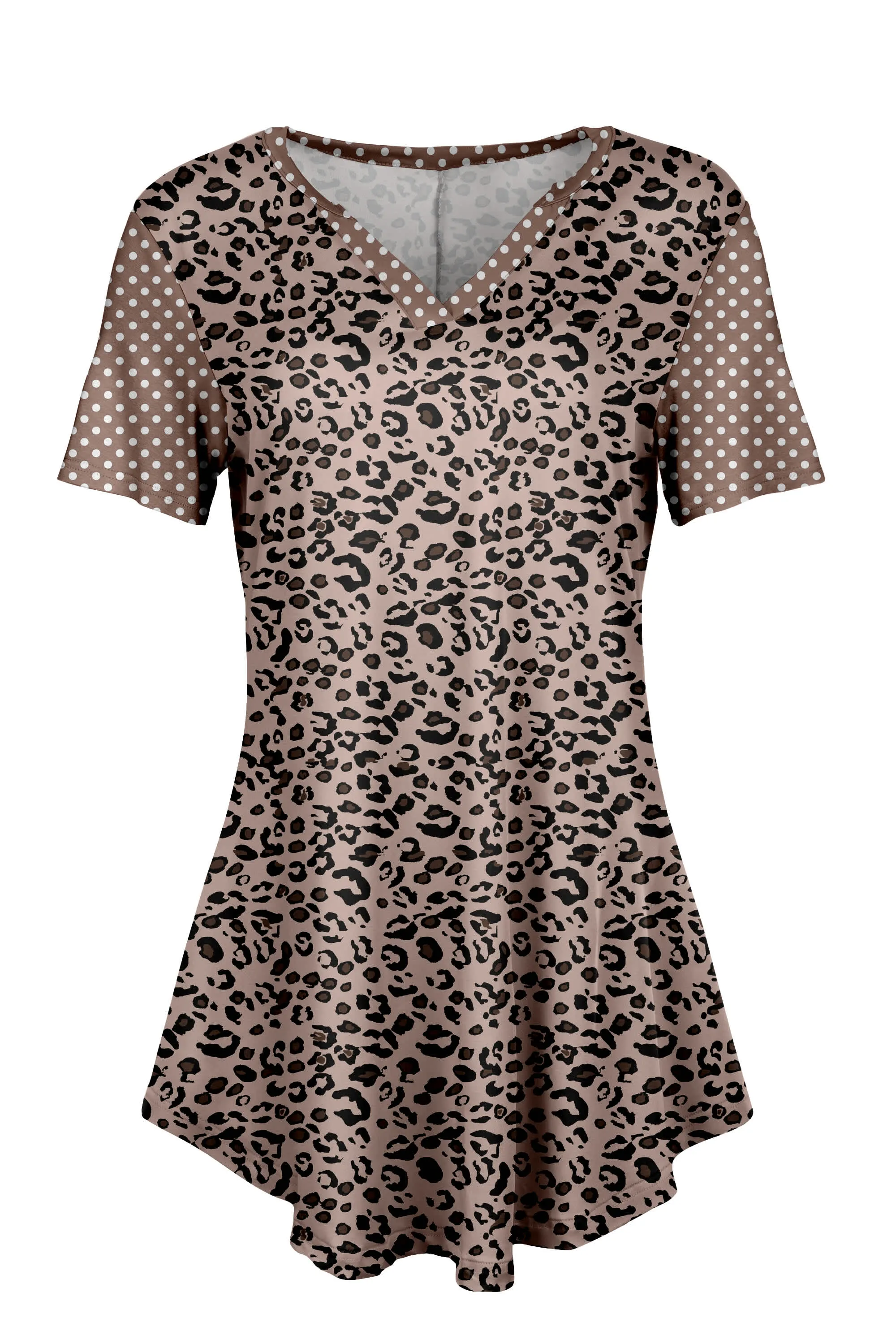Lily by Firmiana Women's Short Sleeve Notch Neck Tunic Tan Leopard and Polka Dot sold by Zulily product image thumbnail 2