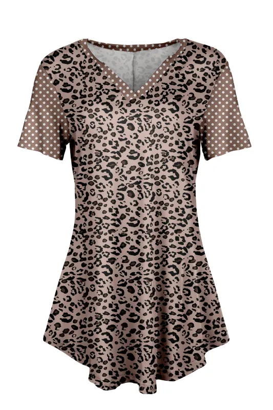 Lily by Firmiana Women's Short Sleeve Notch Neck Tunic Tan Leopard and Polka Dot sold by Zulily