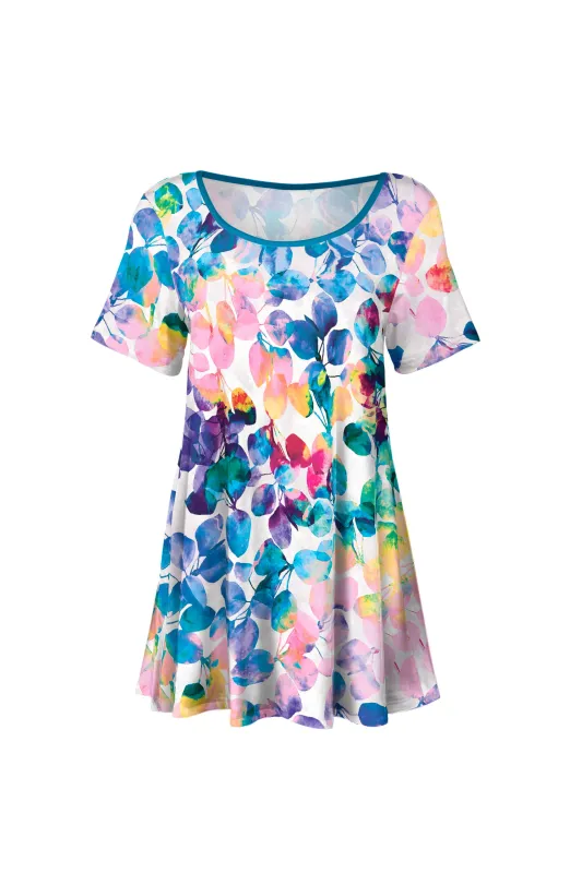 Lily by Firmiana Women's Short Sleeve Round Neck Tunic Multicolor Paint Blue sold by Zulily