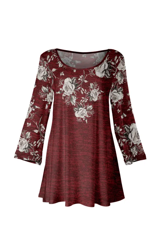 Lily by Firmiana Women's Bracelet Length Tunic with Round Neckline Red and Grey Rose Heathered sold by Zulily