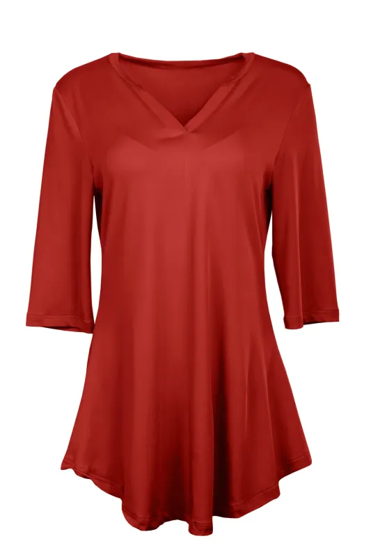 Lily by Firmiana Women's 3/4 Sleeve Notch Neck Tunic Solid Red sold by Zulily