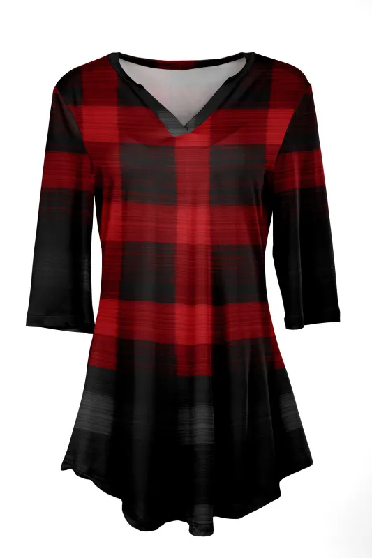 Lily by Firmiana Women's 3/4 Sleeve Notch Neck Tunic Red and Black Plaid sold by Zulily
