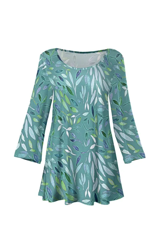 Lily by Firmiana Women's Bracelet Length Tunic with Round Neckline Mint and Blue Leaf sold by Zulily