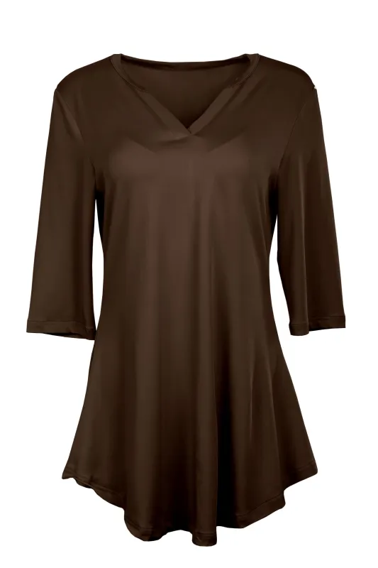 Lily by Firmiana Women's 3/4 Sleeve Notch Neck Tunic Solid Brown sold by Zulily