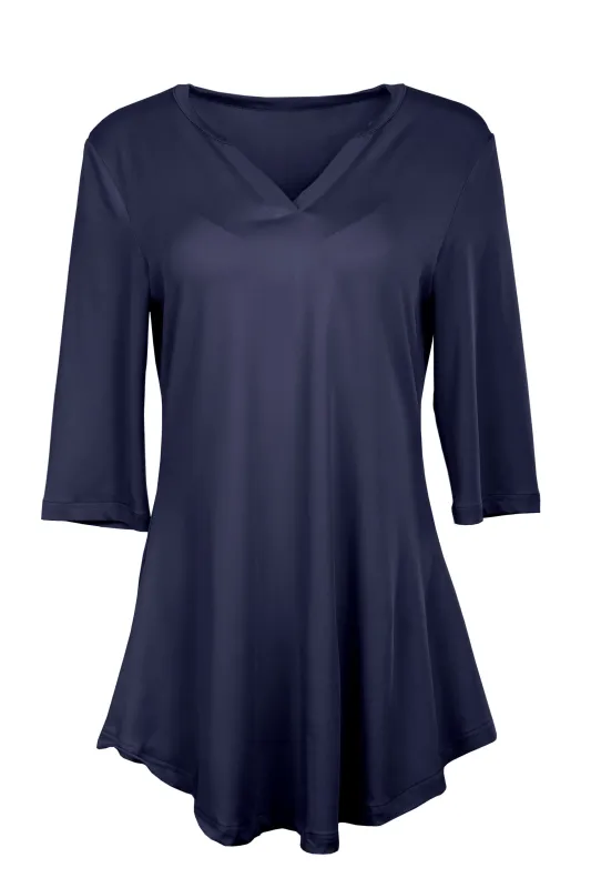 Lily by Firmiana Women's 3/4 Sleeve Notch Neck Tunic Solid Navy sold by Zulily