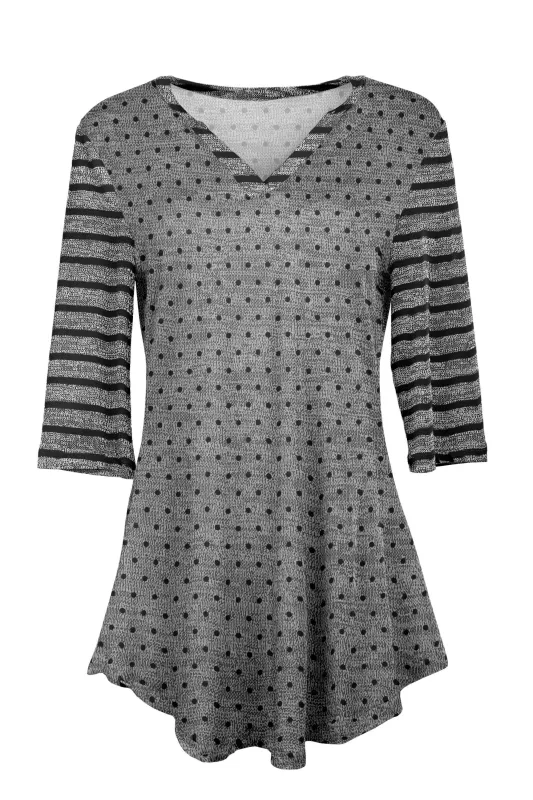 Lily by Firmiana Women's 3/4 Sleeve Notch Neck Tunic Grey and Black Heathered Print sold by Zulily