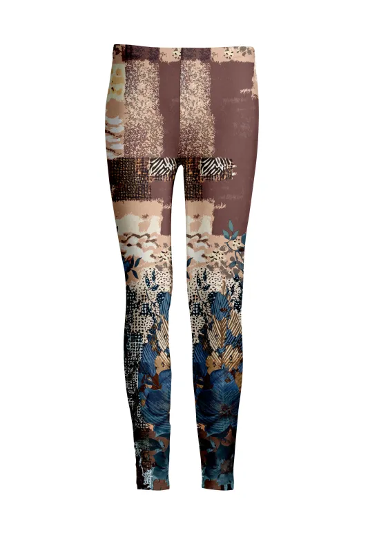 Lily by Firmiana Women's Medium Rise Leggings Mauve and Blue Abstract Floral sold by Zulily