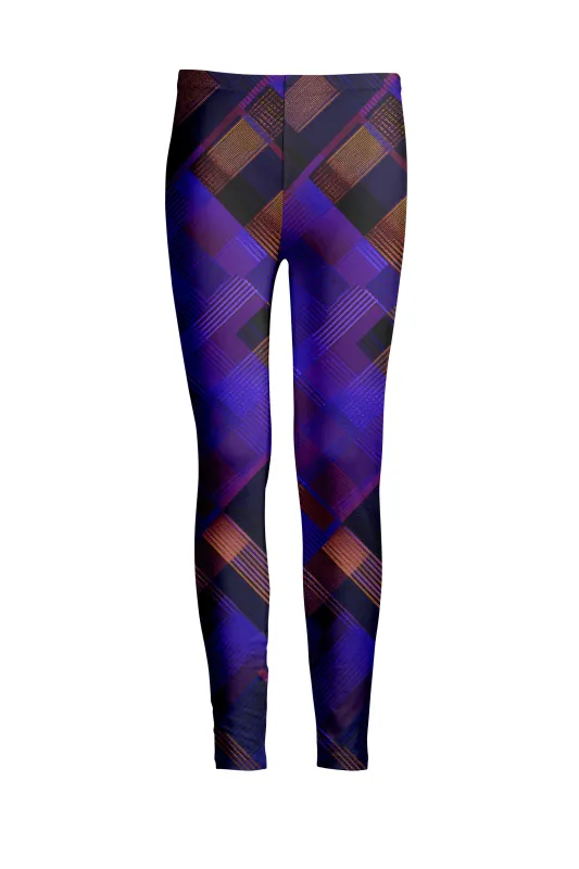Lily by Firmiana Women's Medium Rise Leggings Purple and Brown Plaid sold by Zulily