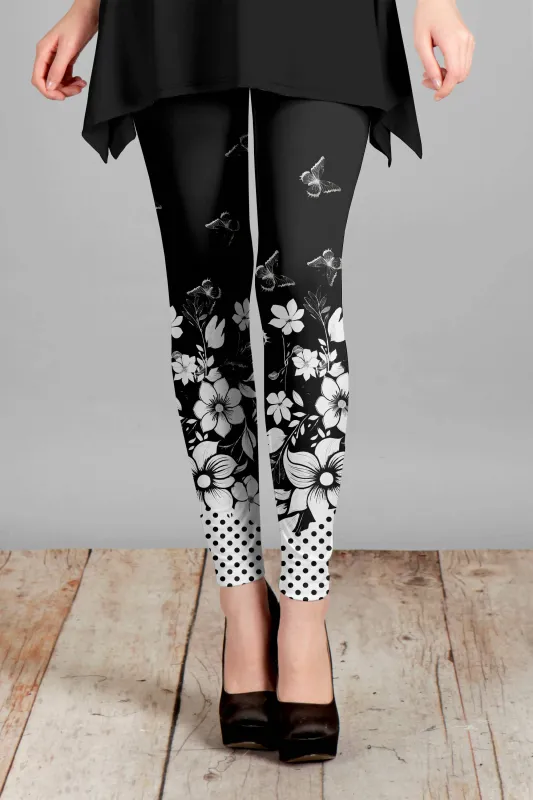 Lily by Firmiana Women's Medium Rise Leggings White Floral and Polka Dot made by Zulily