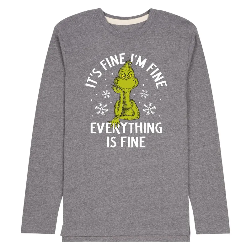 Dr. Seuss - Grinch Everything is Fine - Men's Long Sleeve Graphic T-Shirt sold by Zulily