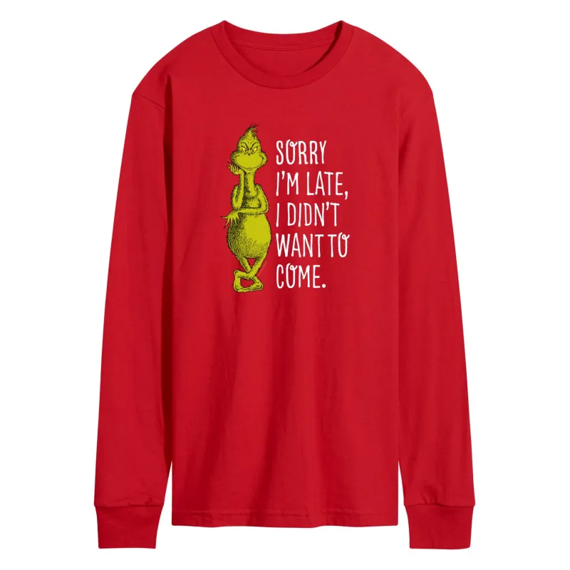 Dr. Seuss The Grinch - Christmas - Sorry I'm Late, Didn't Want To Come - Men's Long Sleeve T-Shirt sold by Zulily