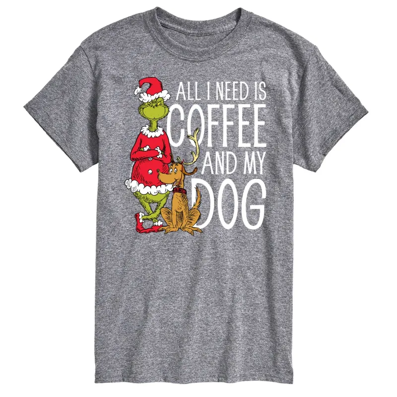The Grinch - All I Need Is Coffee And My Dog - Men's Short Sleeve Graphic T-Shirt made by Zulily