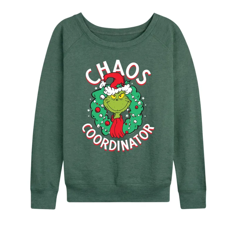 Dr. Seuss - Grinch Chaos Coordinator - Women's Lightweight French Terry Long Sleeve Shirt sold by Zulily