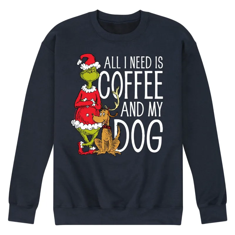 Dr. Seuss - Grinch and Max Coffee and My Dog - Men's Crew Neck Fleece Pullover sold by Zulily