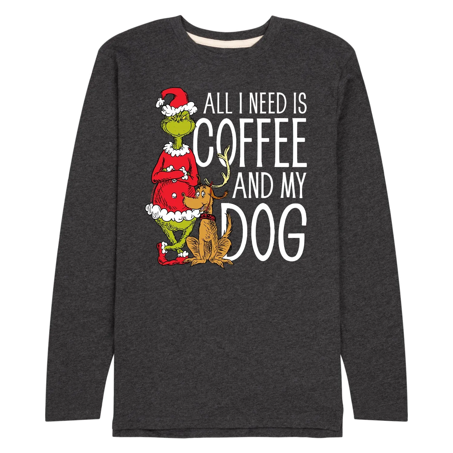 Dr Seuss - The Grinch - All I Need Is Coffee And My Dog - Men's Long Sleeve Graphic T-Shirt sold by Zulily