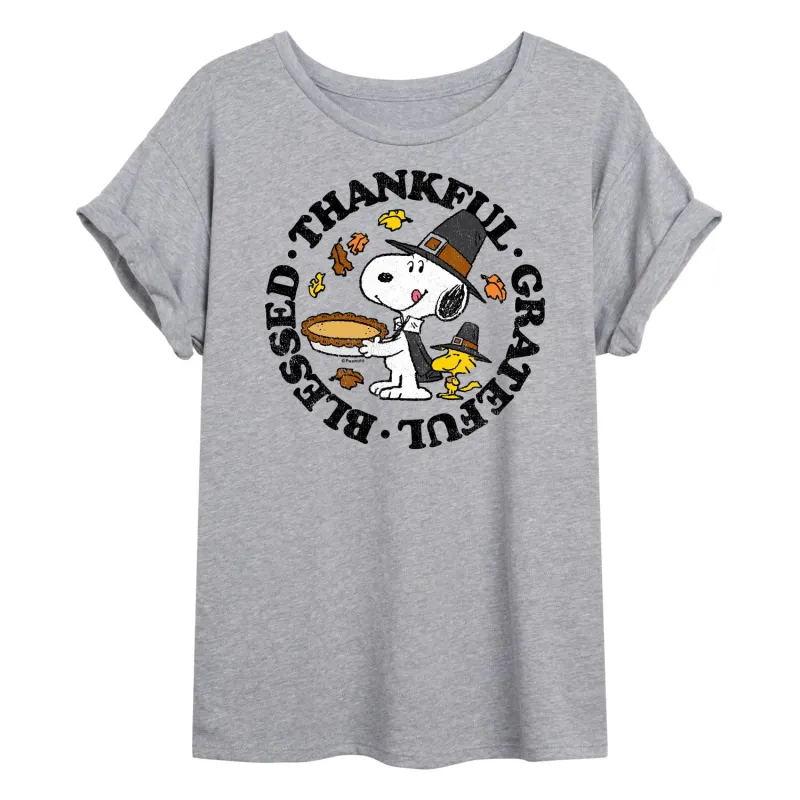 Peanuts - Thankful Grateful Blessed - Women's Oversized T-Shirt sold by Zulily