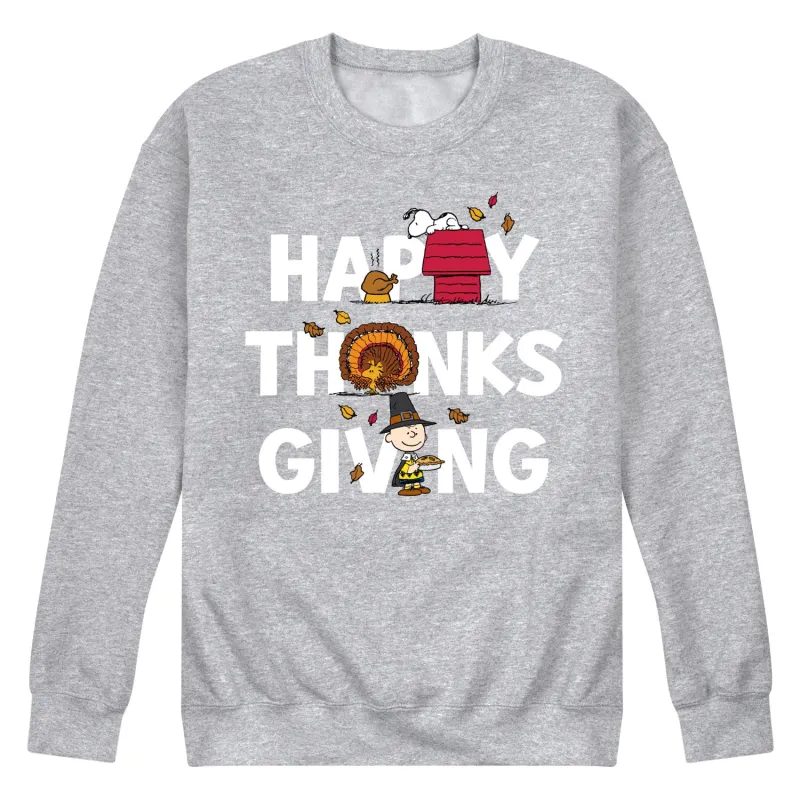 Peanuts - Happy Thanksgiving Icons - Men's Crew Neck Fleece Pullover sold by Zulily