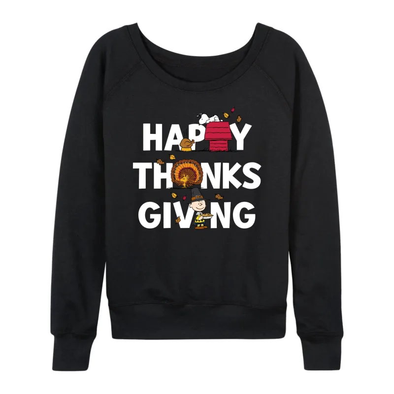 Peanuts - Happy Thanksgiving Icons - Women's Lightweight French Terry Long Sleeve Shirt sold by Zulily
